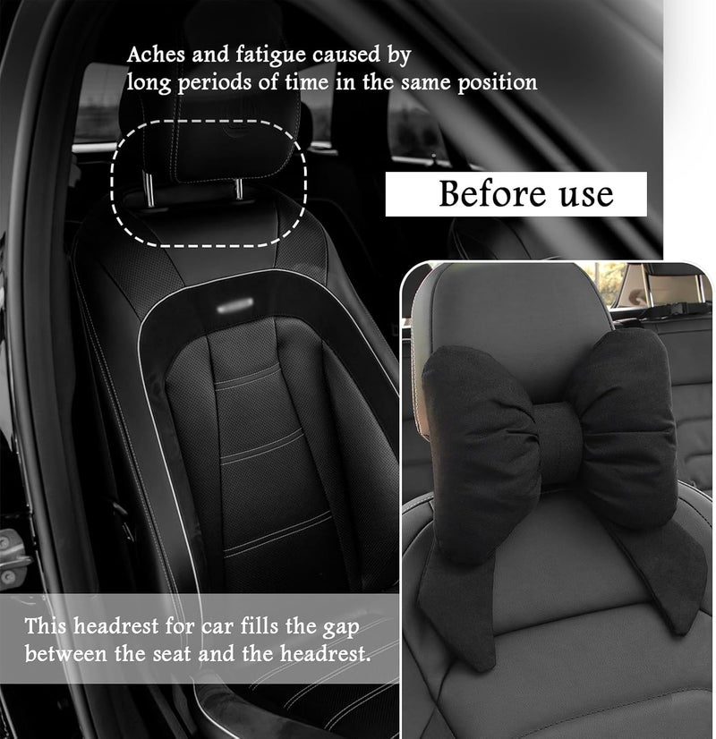 Figpade Cute Bow Car Headrest Pillow,Comfortable & Breathable Car Neck Pillows for Relief Neck Fatigue,Universal Head Rest Pillow for Cars Decoration as Birthday Gifts for Women,Girl (Black) - Image 5
